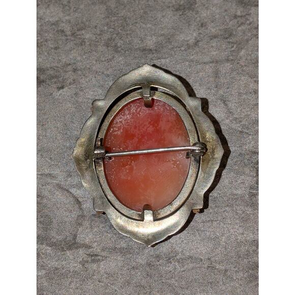 Beautiful Vintage 1990s Cameo Pin Brooch .925 Sterling Silver Floral Frame 1.75" - Picture 3 of 6